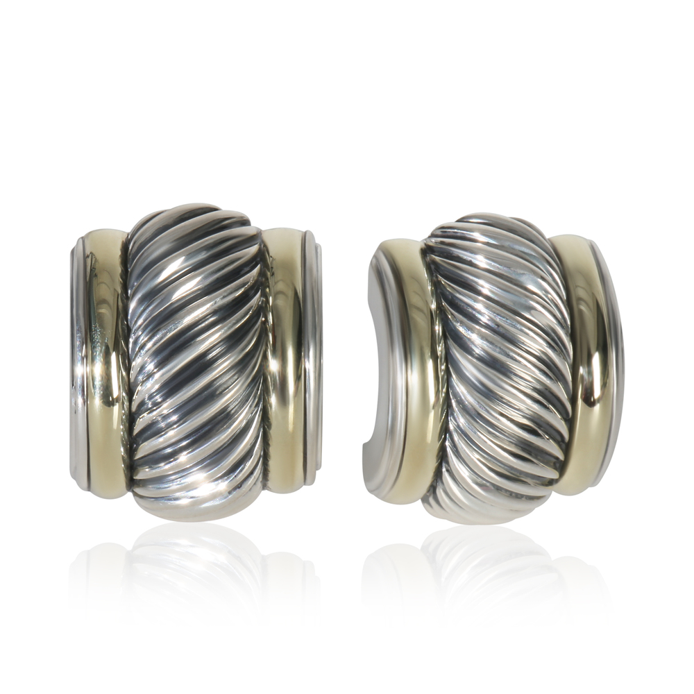 David Yurman Yellow Gold & Sterling Silver  Vintage Cable Hoop Earrings